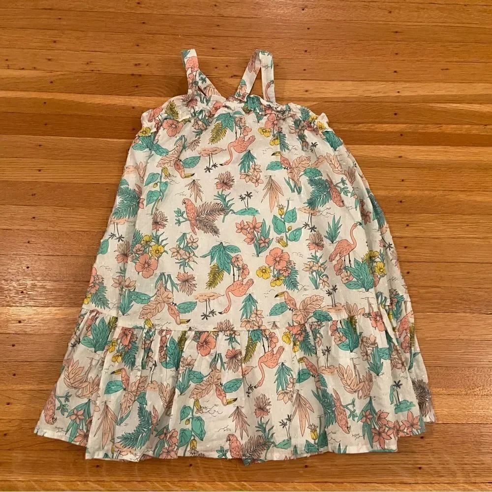 Joie white tropical/floral/palm tree/flamingo cross back sleeveless dress